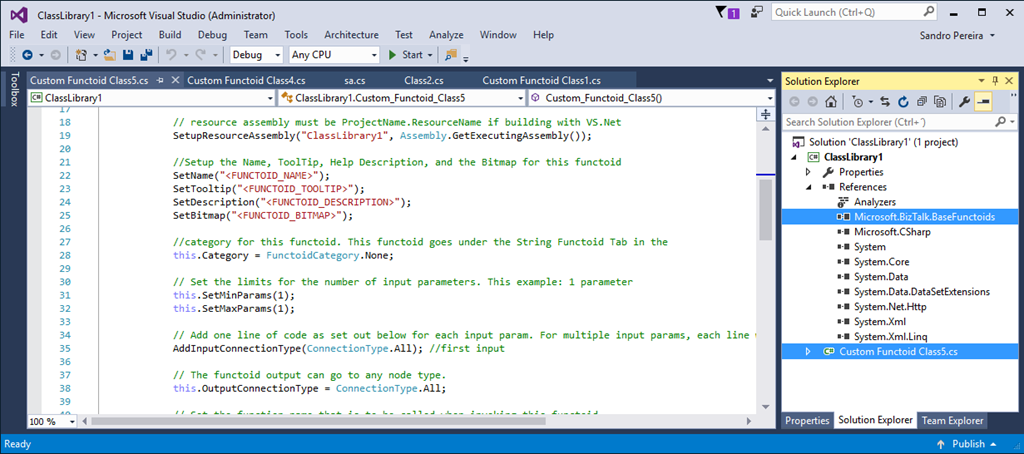Custom BizTalk Functoid item template Class Visual Studio 2016