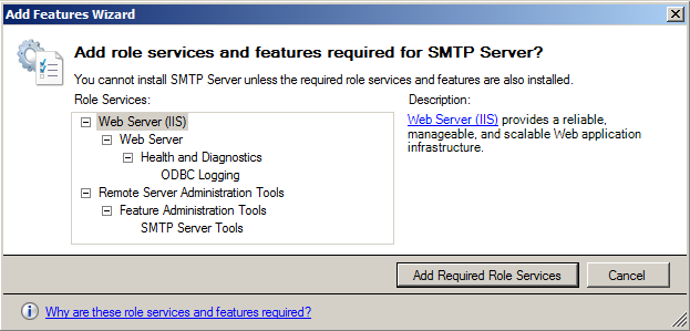 install smtp add features wizard