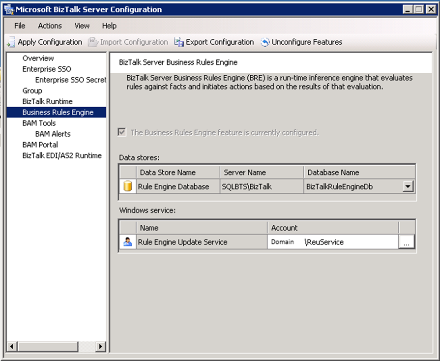 BizTalk- Custom configuration- Business Rule Engine tab screen