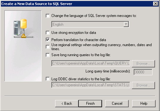 Create ODBC Data SQL Server finnish