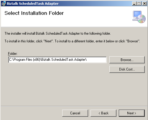 Scheduler Task Adapter installation folder screen