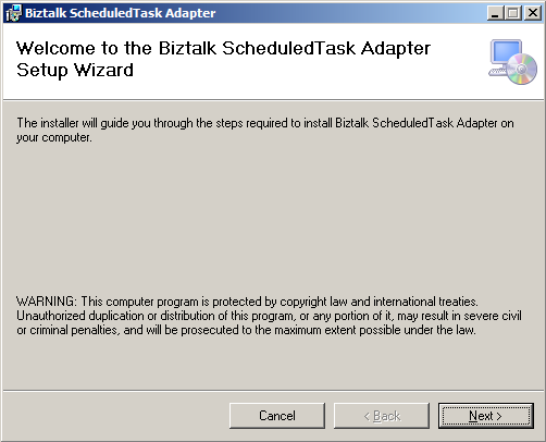 Scheduler Task Adapter welcome screen