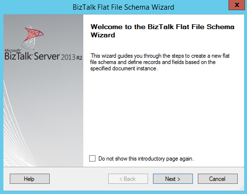 BizTalk Flat-File Schema Wizard Welcome 
Page