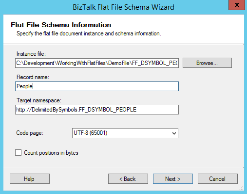 BizTalk Flat-File Schema Wizard Information Page