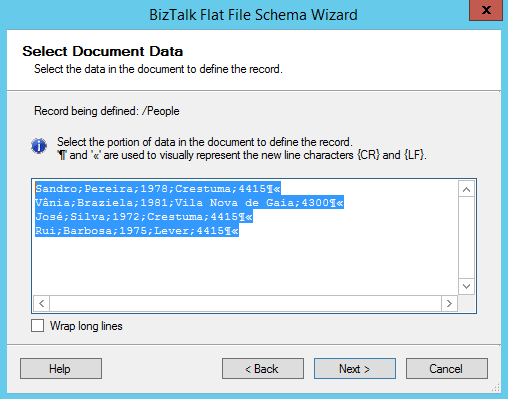 BizTalk Flat-File Schema Wizard Select Document Data Page option 2
