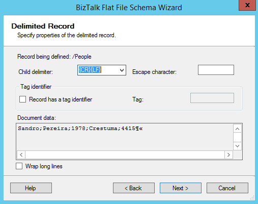 BizTalk Flat-File Schema Wizard Delimited Record Page