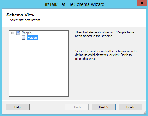 BizTalk Flat-File Schema Wizard Schema View Page