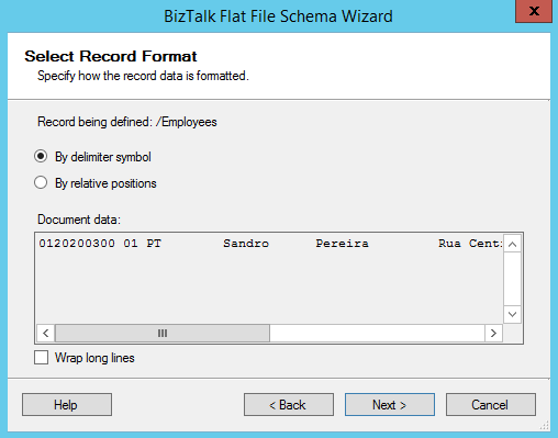 BizTalk Flat-File Schema Wizard Record Format positional