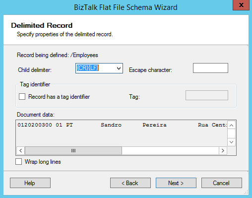 BizTalk Flat-File Schema Wizard Delimited Record positional