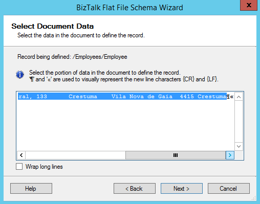 BizTalk Flat-File Schema Wizard Document Data positional
