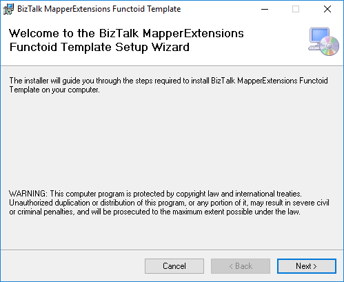 BizTalk Server 2016 MapperExtensions Functoid Wizard Welcome Screen