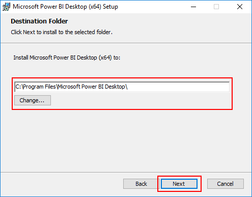 BizTalk Operational Data - Microsoft Power BI Desktop Setup Wizard Destination folder