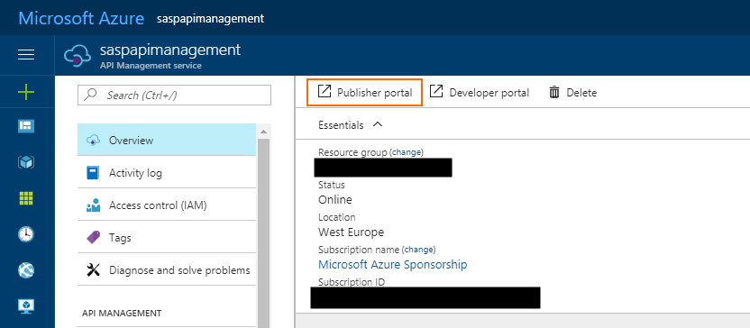 mock responses in API Management: Azure Portal Publisher Portal option