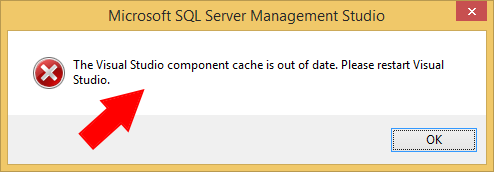 The Visual Studio component cache is out of date. Please restart Visual Studio.