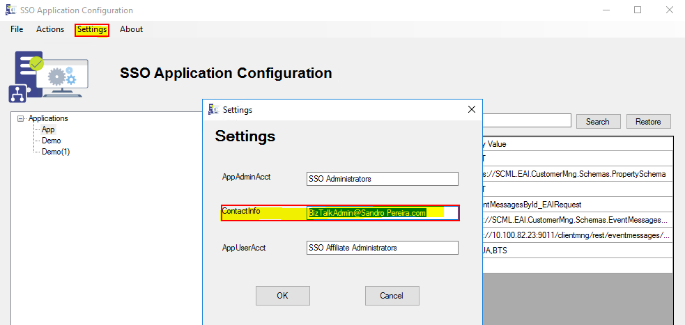 SSO Application Configuration: Settings