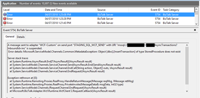 StoredProcedure does not exist: BizTalk WCF-SQL adapter Event Viewer