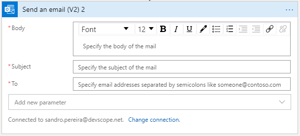 Office 365 Outlook connector Send an email V2 action shape