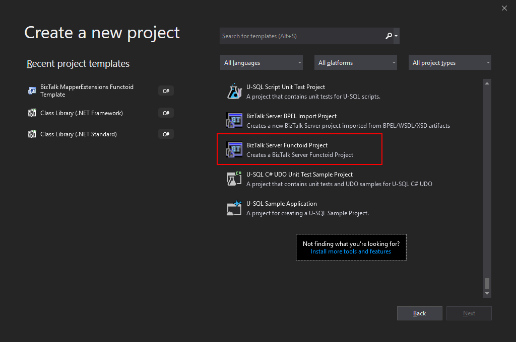 Visual Studio 2019 BizTalk Server Functoid Project option