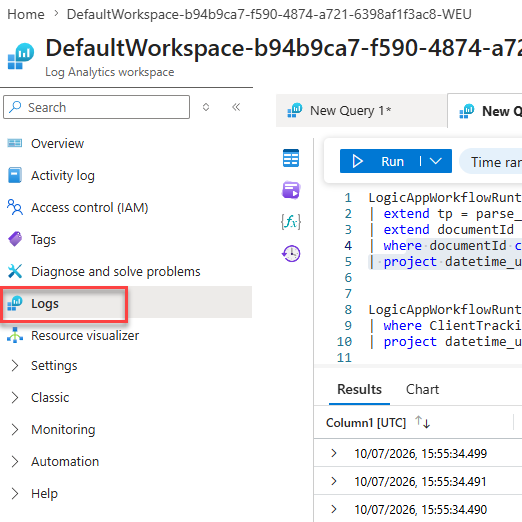 Logs in Log Analytics 