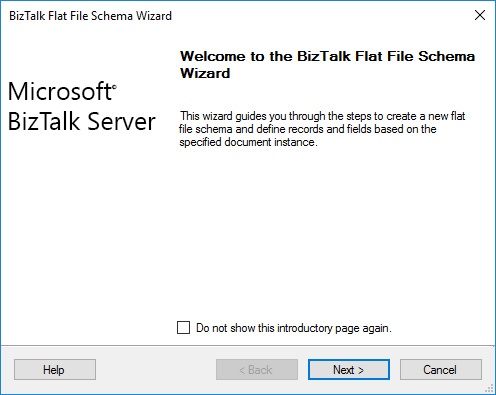 Welcome to the BizTalk Flat File Schema Wizard