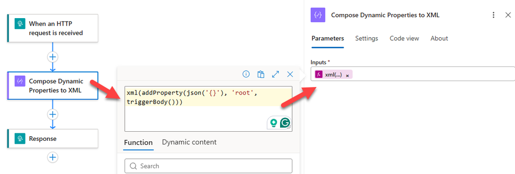 XML properties message